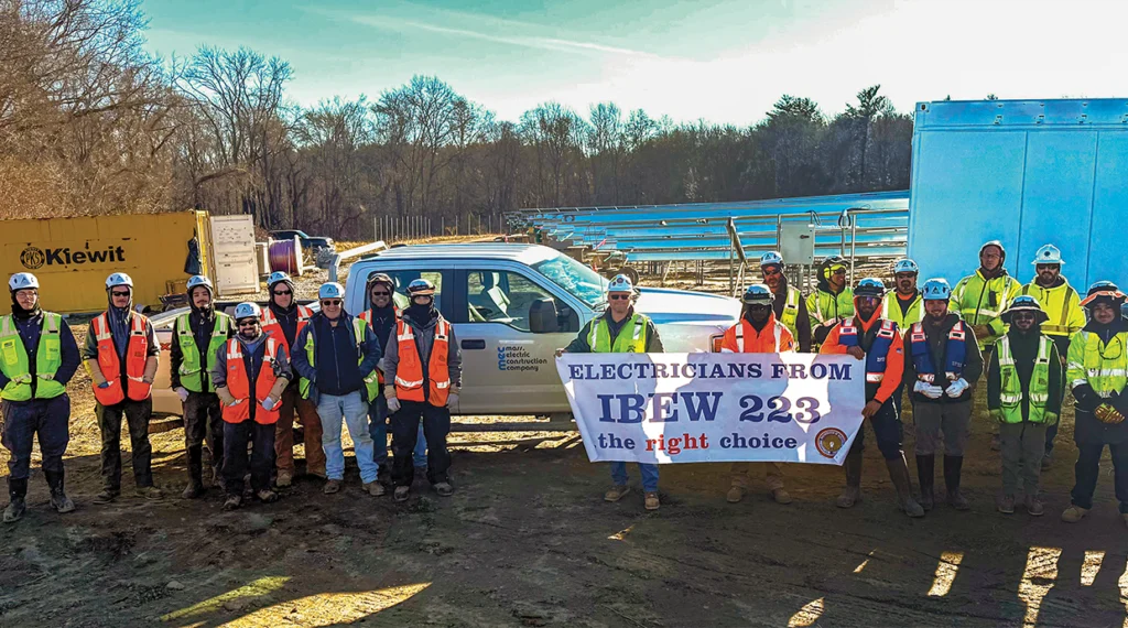 Local 223 members at a solar project in Westport, Mass.